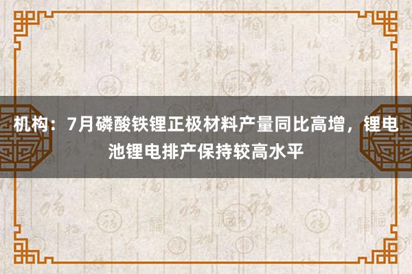 机构：7月磷酸铁锂正极材料产量同比高增，锂电池锂电排产保持较高水平