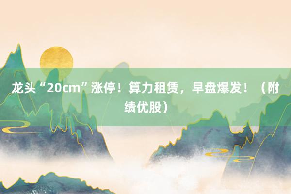 龙头“20cm”涨停！算力租赁，早盘爆发！（附绩优股）