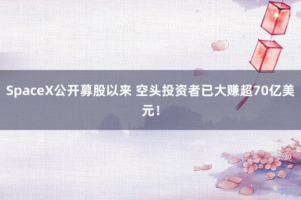 SpaceX公开募股以来 空头投资者已大赚超70亿美元！
