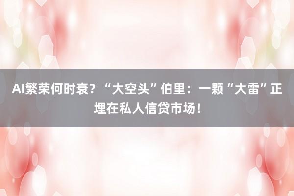 AI繁荣何时衰？“大空头”伯里：一颗“大雷”正埋在私人信贷市场！