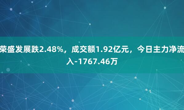 荣盛发展跌2.48%，成交额1.92亿元，今日主力净流入-1767.46万