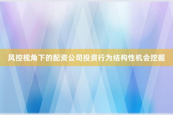 风控视角下的配资公司投资行为结构性机会挖掘