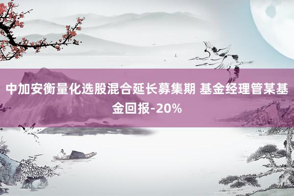 中加安衡量化选股混合延长募集期 基金经理管某基金回报-20%
