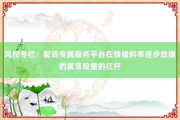 风控专栏：配资专属服务平台在情绪斜率逐步放缓的震荡段里的杠杆