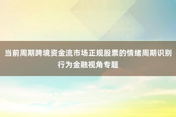 当前周期跨境资金流市场正规股票的情绪周期识别行为金融视角专题