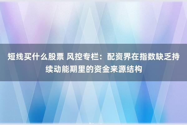 短线买什么股票 风控专栏：配资界在指数缺乏持续动能期里的资金来源结构