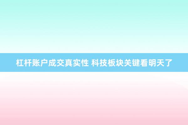 杠杆账户成交真实性 科技板块关键看明天了