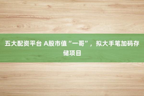 五大配资平台 A股市值“一哥”，拟大手笔加码存储项目